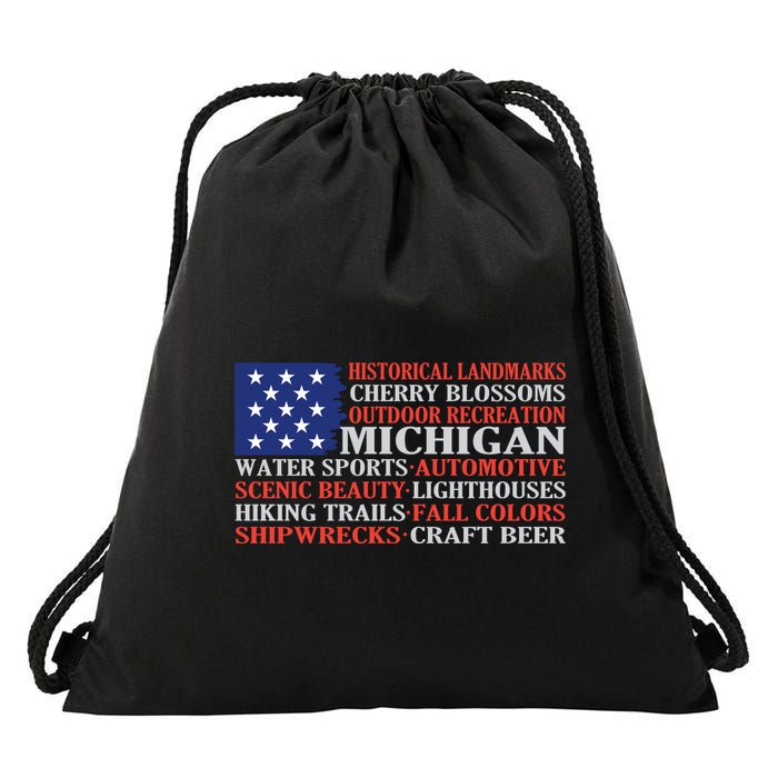 Michigan Characteristic Words Drawstring Bag