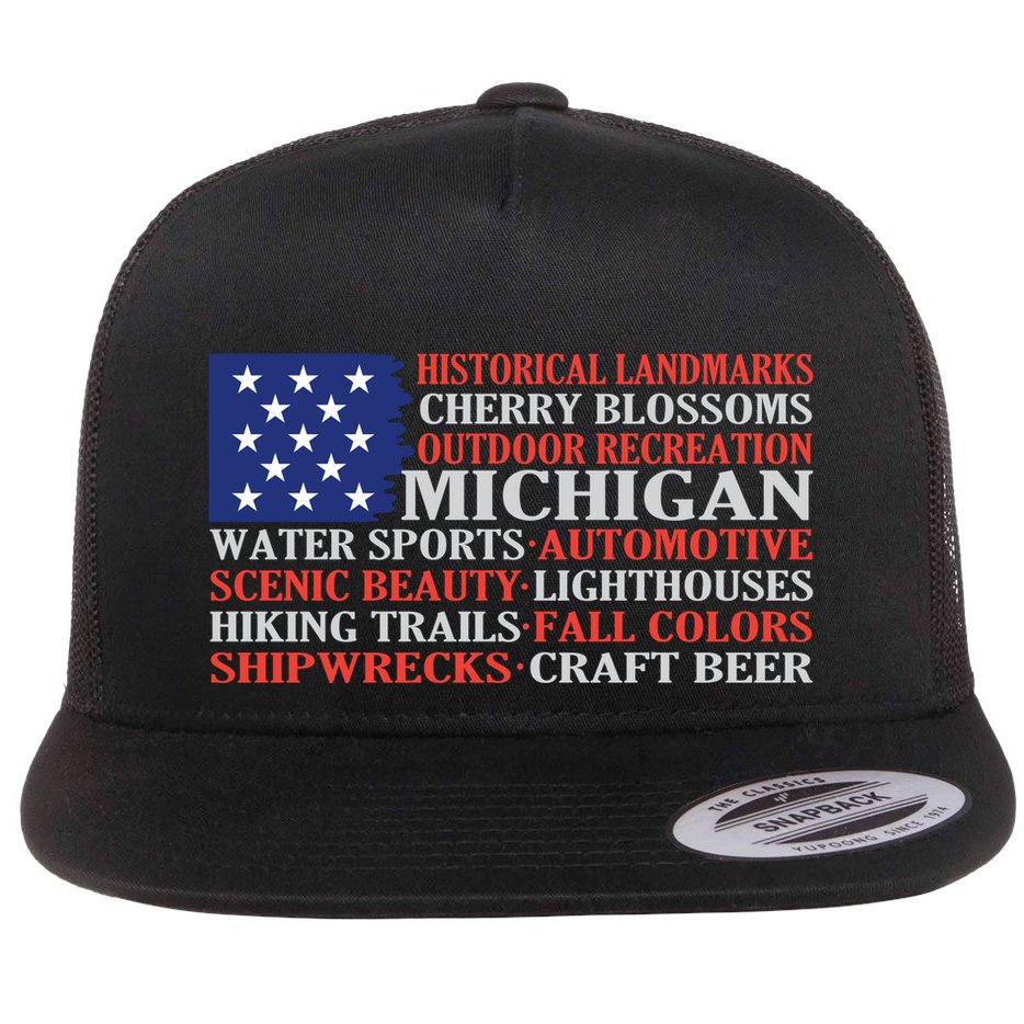 Michigan Characteristic Words Flat Bill Trucker Hat