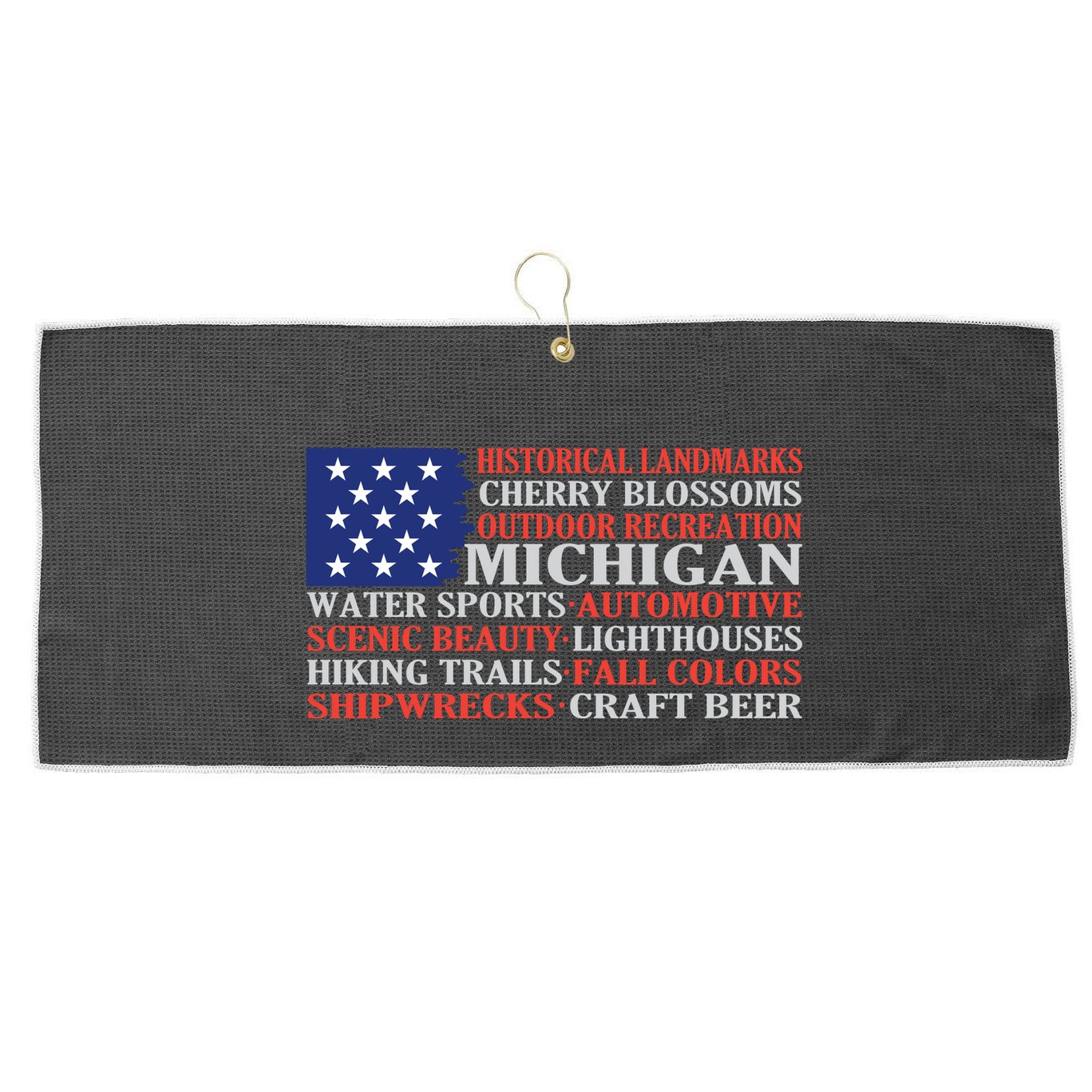 Michigan Characteristic Words Large Microfiber Waffle Golf Towel