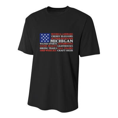 Michigan Characteristic Words Youth Performance Sprint T-Shirt