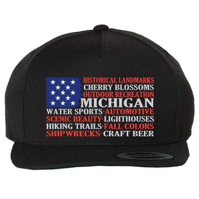Michigan Characteristic Words Wool Snapback Cap