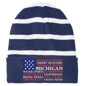 Michigan Characteristic Words Striped Beanie with Solid Band