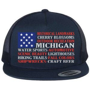 Michigan Characteristic Words Flat Bill Trucker Hat