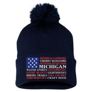 Michigan Characteristic Words Pom Pom 12in Knit Beanie