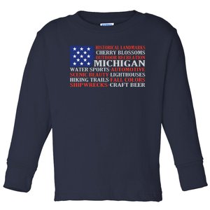 Michigan Characteristic Words Toddler Long Sleeve Shirt