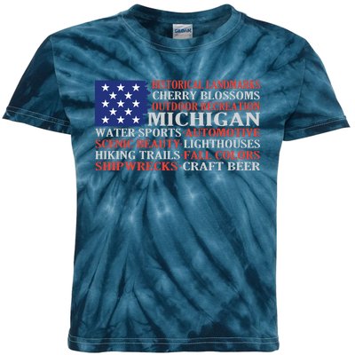 Michigan Characteristic Words Kids Tie-Dye T-Shirt