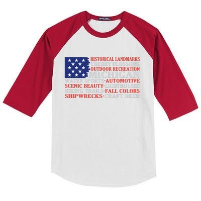 Michigan Characteristic Words Kids Colorblock Raglan Jersey