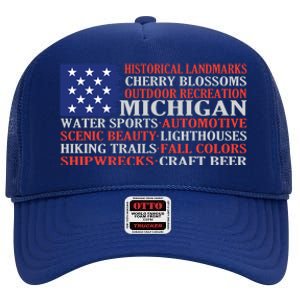 Michigan Characteristic Words High Crown Mesh Back Trucker Hat