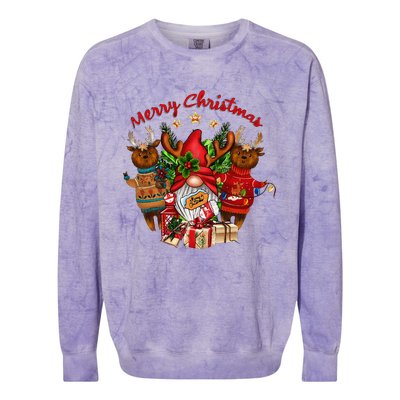 Merry Christmas With Deers And Gnomes Matching Family Gifts Colorblast Crewneck Sweatshirt