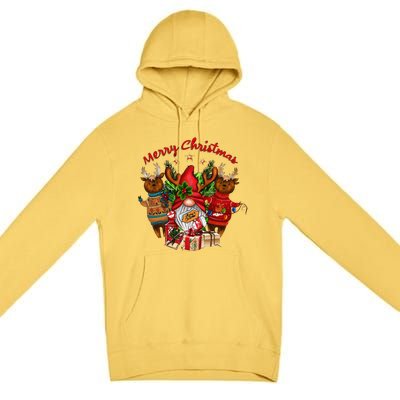 Merry Christmas With Deers And Gnomes Matching Family Gifts Premium Pullover Hoodie