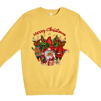 Merry Christmas With Deers And Gnomes Matching Family Gifts Premium Crewneck Sweatshirt