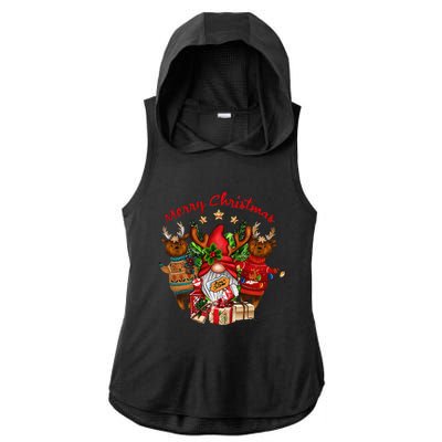 Merry Christmas With Deers And Gnomes Matching Family Gifts Ladies PosiCharge Tri-Blend Wicking Draft Hoodie Tank