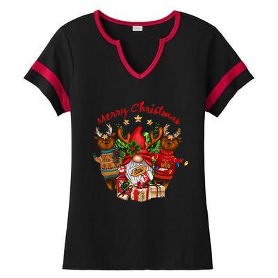 Merry Christmas With Deers And Gnomes Matching Family Gifts Ladies Halftime Notch Neck Tee