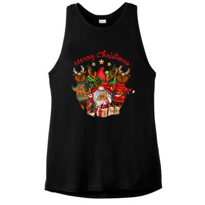 Merry Christmas With Deers And Gnomes Matching Family Gifts Ladies PosiCharge Tri-Blend Wicking Tank