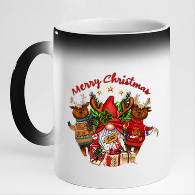 Merry Christmas With Deers And Gnomes Matching Family Gifts 11oz Black Color Changing Mug