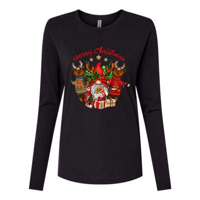 Merry Christmas With Deers And Gnomes Matching Family Gifts Womens Cotton Relaxed Long Sleeve T-Shirt