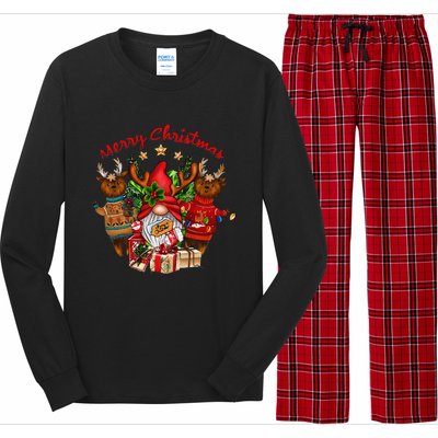 Merry Christmas With Deers And Gnomes Matching Family Gifts Long Sleeve Pajama Set