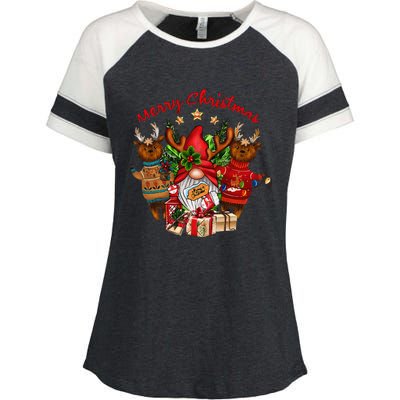 Merry Christmas With Deers And Gnomes Matching Family Gifts Enza Ladies Jersey Colorblock Tee