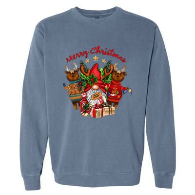 Merry Christmas With Deers And Gnomes Matching Family Gifts Garment-Dyed Sweatshirt