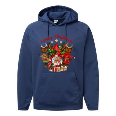 Merry Christmas With Deers And Gnomes Matching Family Gifts Performance Fleece Hoodie