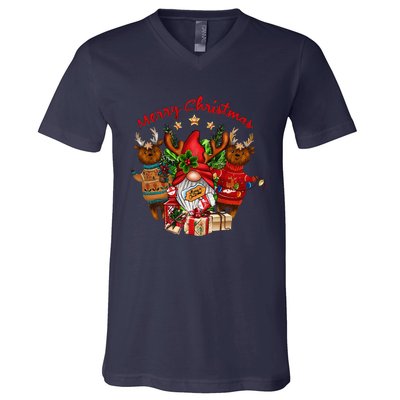 Merry Christmas With Deers And Gnomes Matching Family Gifts V-Neck T-Shirt