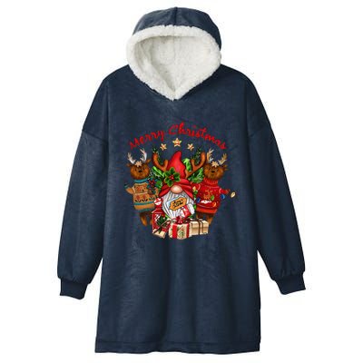 Merry Christmas With Deers And Gnomes Matching Family Gifts Hooded Wearable Blanket