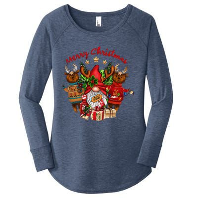 Merry Christmas With Deers And Gnomes Matching Family Gifts Women's Perfect Tri Tunic Long Sleeve Shirt