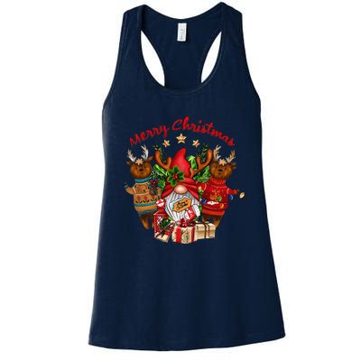 Merry Christmas With Deers And Gnomes Matching Family Gifts Women's Racerback Tank