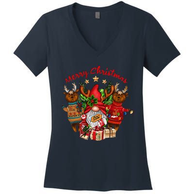 Merry Christmas With Deers And Gnomes Matching Family Gifts Women's V-Neck T-Shirt