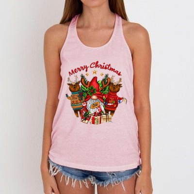 Merry Christmas With Deers And Gnomes Matching Family Gifts Women's Knotted Racerback Tank