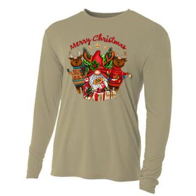 Merry Christmas With Deers And Gnomes Matching Family Gifts Cooling Performance Long Sleeve Crew