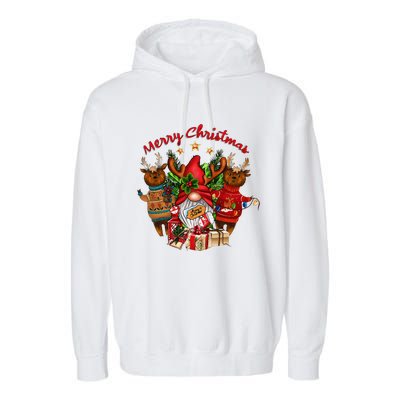 Merry Christmas With Deers And Gnomes Matching Family Gifts Garment-Dyed Fleece Hoodie