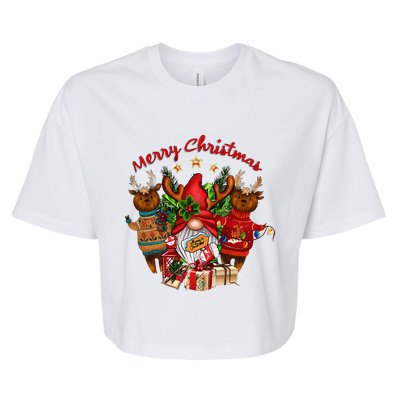 Merry Christmas With Deers And Gnomes Matching Family Gifts Bella+Canvas Jersey Crop Tee