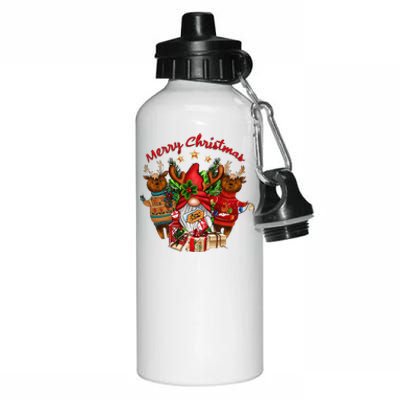 Merry Christmas With Deers And Gnomes Matching Family Gifts Aluminum Water Bottle