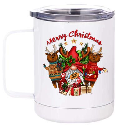 Merry Christmas With Deers And Gnomes Matching Family Gifts 12 oz Stainless Steel Tumbler Cup