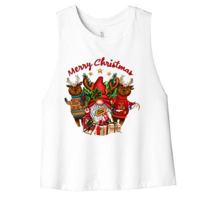 Merry Christmas With Deers And Gnomes Matching Family Gifts Women's Racerback Cropped Tank