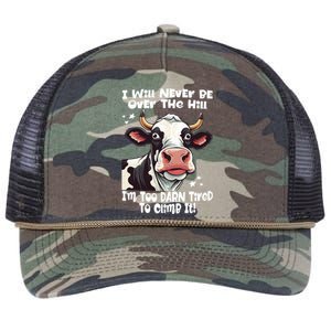 Messy Cow Will Never Be Over Hill I’M Too Darn Tired Climb Retro Rope Trucker Hat Cap