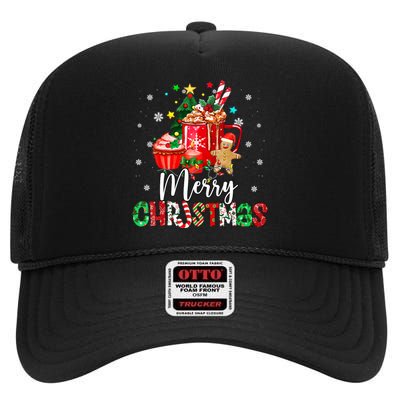 Merry Christmas Xmas Tree Candy Cane Winter Coffee Vneck High Crown Mesh Back Trucker Hat