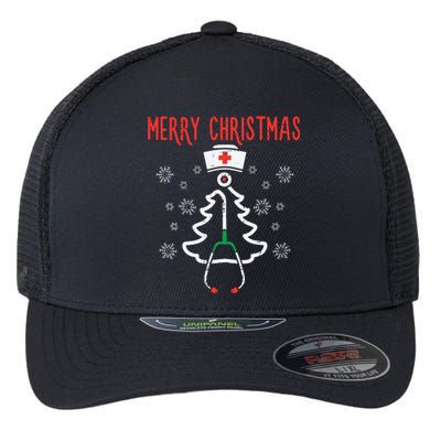 Merry Christmas Xmas Stethoscope Nurse Christmas Scrub Women Flexfit Unipanel Trucker Cap