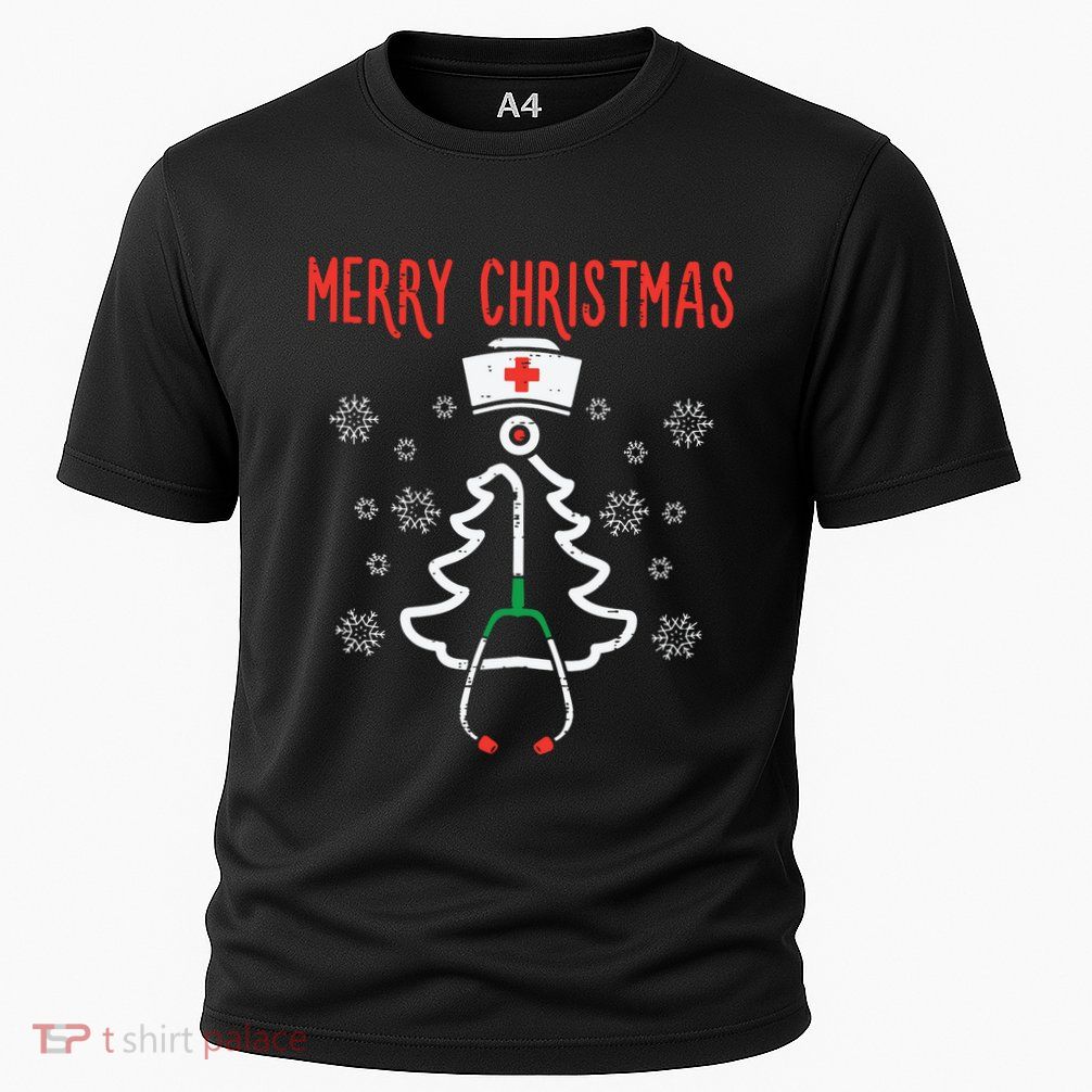 Merry Christmas Xmas Stethoscope Nurse Christmas Scrub Women Performance Shirt