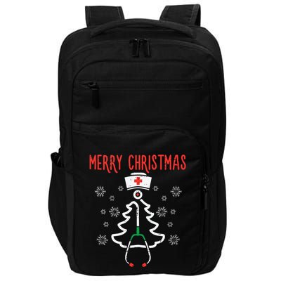 Merry Christmas Xmas Stethoscope Nurse Christmas Scrub Women Impact Tech Backpack