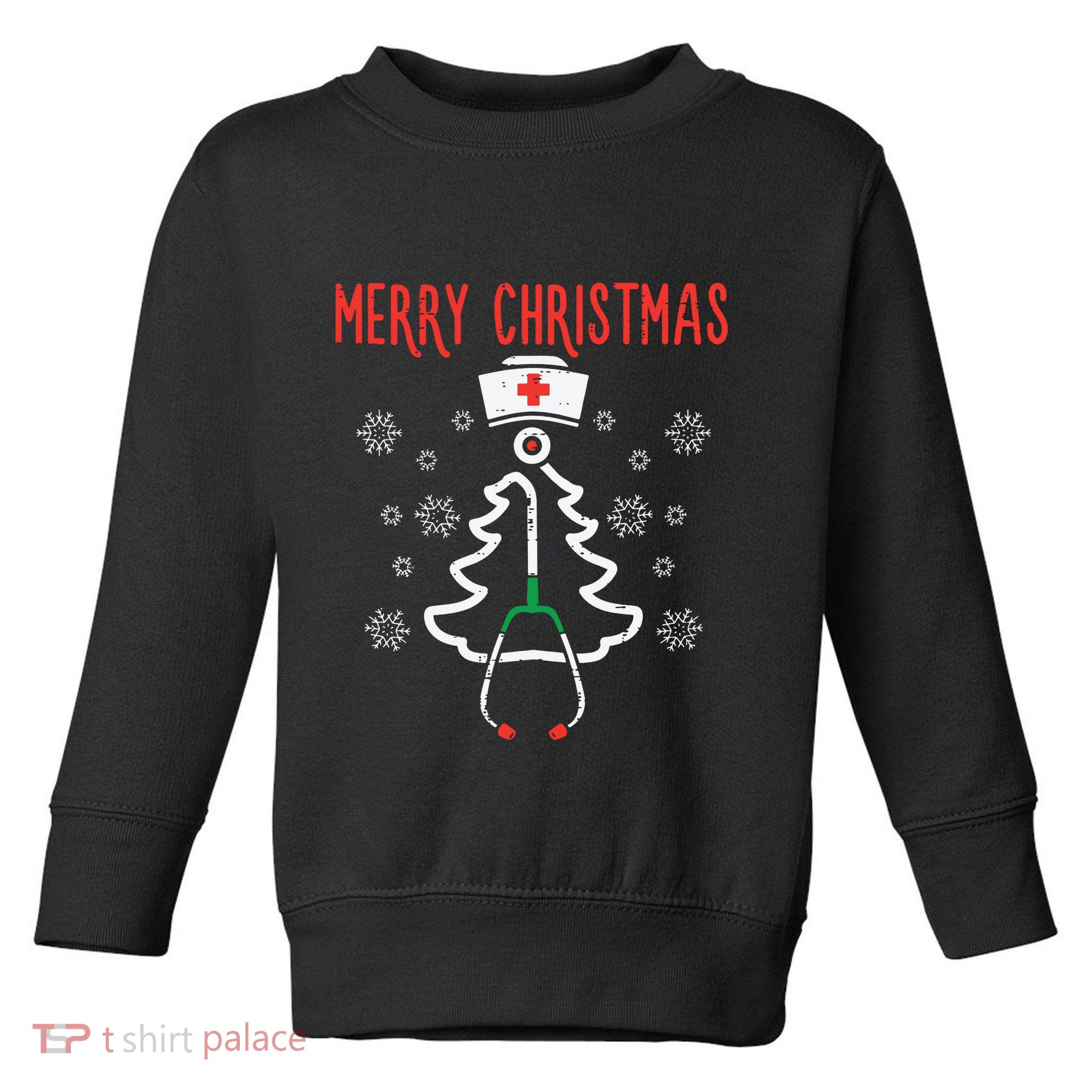 Merry Christmas Xmas Stethoscope Nurse Christmas Scrub Women Toddler Sweatshirt