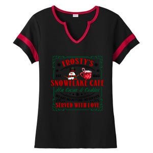 Merry Christmas Xmas Vibes Snowman FrostyS Snowflake Cafe Ladies Halftime Notch Neck Tee