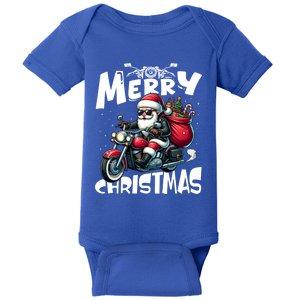 Merry Christmas Xmas Santa Motorcycle Biker Funny Cute Gift Baby Bodysuit