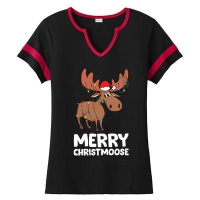 Merry Christmas Xmas Merry Christmoose Santa Hat Moose Gift Ladies Halftime Notch Neck Tee