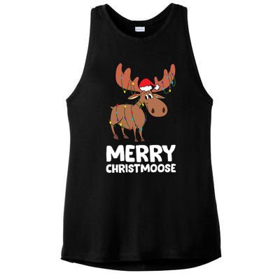 Merry Christmas Xmas Merry Christmoose Santa Hat Moose Gift Ladies PosiCharge Tri-Blend Wicking Tank