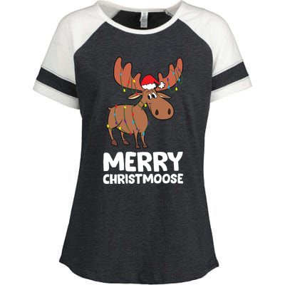 Merry Christmas Xmas Merry Christmoose Santa Hat Moose Gift Enza Ladies Jersey Colorblock Tee