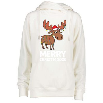 Merry Christmas Xmas Merry Christmoose Santa Hat Moose Gift Womens Funnel Neck Pullover Hood