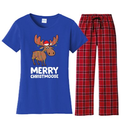 Merry Christmas Xmas Merry Christmoose Santa Hat Moose Gift Women's Flannel Pajama Set