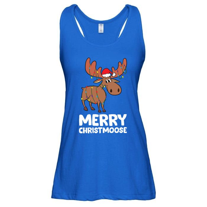 Merry Christmas Xmas Merry Christmoose Santa Hat Moose Gift Ladies Essential Flowy Tank